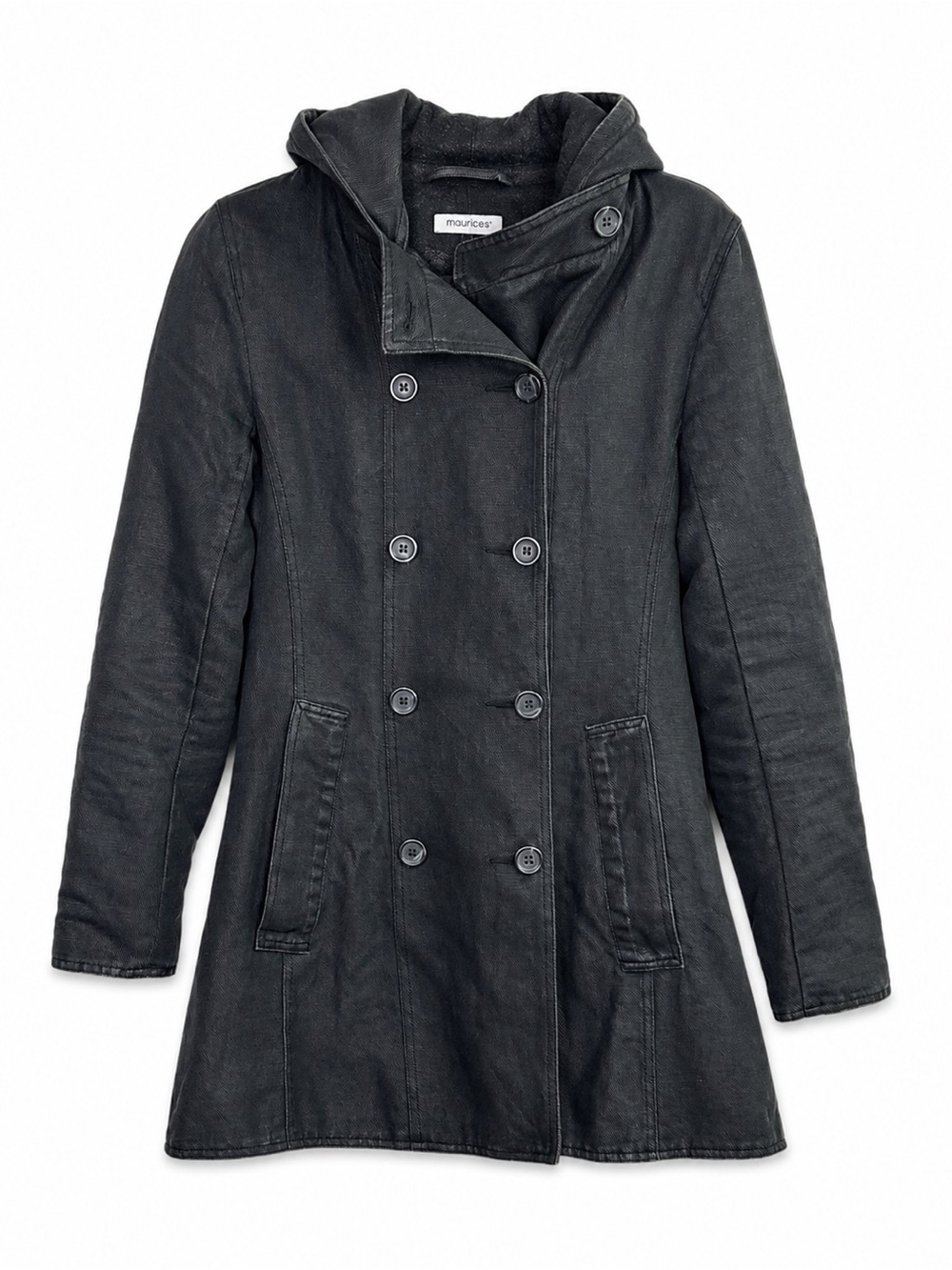 m0851 Canada Hooded Double Breasted Coat Wool Lined Coated Canvas Black Size 4